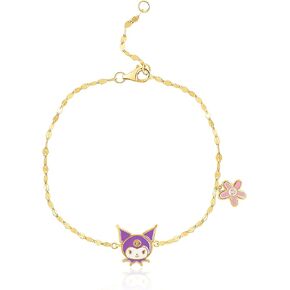سوار Hello Kitty Sanrio للسيدات My Melody مقاس 6.5 بوصة+1 بوصة ترخيص رسمي، سوار من الفضة الإسترلينية مطلي بالذهب عيار 14 قيراط
