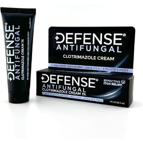 Defense Antifungal Cream 1% Clotrimazole Antifungal Treatment 2-Pack | Jock Itch, Ringworm, Athlete's Foot, Skin Fungus | Medicated Anti Fungal Treatment