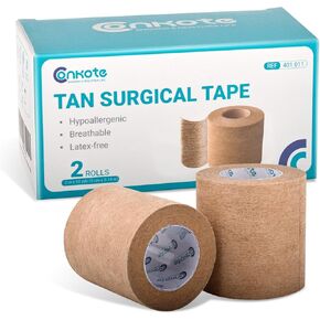 Conkote Tan Paper Surgical Tape 2" x 10 Yards, Hypoallergenic Medical Tape, 2 Rolls