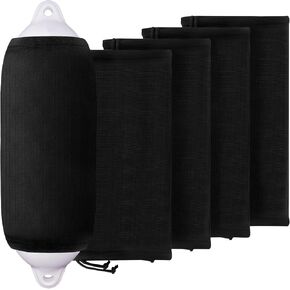 XMK Boat Fender Covers, 8" x 22" Black 4-Pack Marine Fender Covers Bumper Sleeves for Twin Eye & Center Rope Tube Style Bumper, Durable Polyester