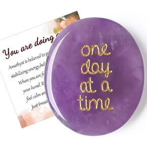 QINJIEJIE One Day at A Time Red Agate Worry Stone Healing Crystal Thumb Stones Thinking of You Gifts for Anxiety Relief Items You Got This Inspirational for Friend Encouragement Gift for Women Men
