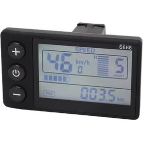 Electric Bike LCD Display, 24V 36V 48V 60V E Bike Multi Information S866, Control Panel Ebike Cycling Computer 5 Pin Waterproof Plug for 22.2mm Handlebar for Bicycle Modification