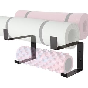 Yoga Mat Holder Wall Mount, Foam Roller Storage Rack with Protective Lining, 4 Mats Wall Organizer