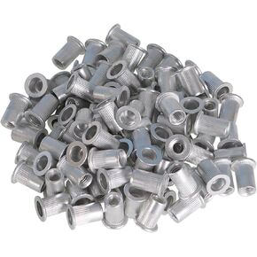 100Pcs Aluminum Rivet Nuts M6 Rivet Nuts Assortment Kit Flat Head Threaded Insert Nut Assortment
