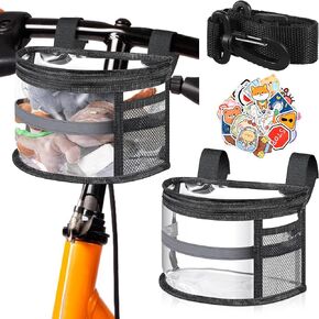 Amylove Kids Bicycle Basket Kids Bike Basket Front Children's Bike Decoration Accessory for Girls Transparent Kids Bike Bag with 50 Pieces of Fun Stickers