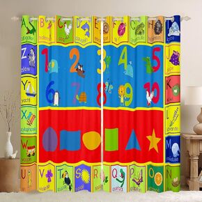 Educational Learning 30%-50% Blackout Darkening Curtain Numbers ABC Alphabet Shapes Curtain for Bedroom Toddler Coloful Fun Game Window Drapes Elephant Frog Window Treatment (2 Panels,38"x45")