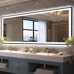 20x28 LED Bathroom Mirror for Wall, Black (Metal, Aluminum) Framed, Front Light and Backlit, 3 Colors and Dimmable Vanity Mirror, Anti-Fog, Shatter-Proof, Memory (Horizontal/Vertical)