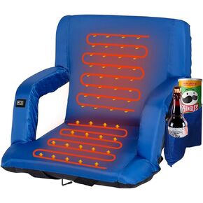 Blue Double Heated Bleacher Seat with Back Support and Wide Cushion, USB 3-Level Heating and with 4 Pockets, Foldable and Portable, Perfect for Sport Events Camping Outdoor Activities