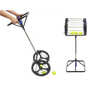 2 in 1 Tennis Balls Pickup Automatic Balls Receiver with Handle for Storage Adjustable Height Hold Up 55 Tennis Balls