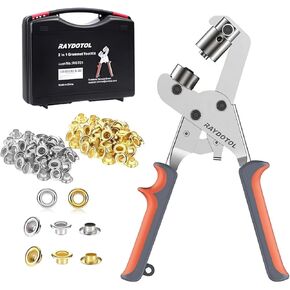Grommet Tool Kit RAYDOTOL Grommet Pliers with Carry Case 3/8 Inch Grommet Punch and Press Tool with 500pcs Grommets (Gold and Sliver)