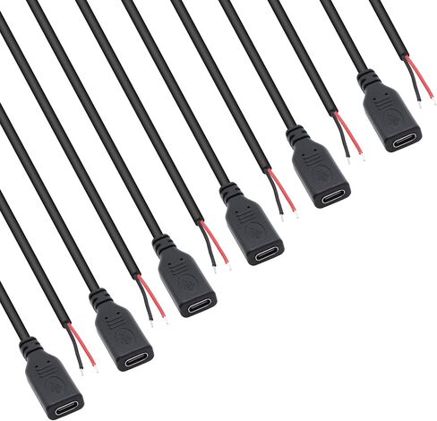 USB C Power Pigtail Cable 1FT 24AWG 5V 3A USB Type-C Female Plug to 2 Pin Bare Wire Open End Power Pigtail Cord DIY, Black (6 Pcs) in Saudi Arabia