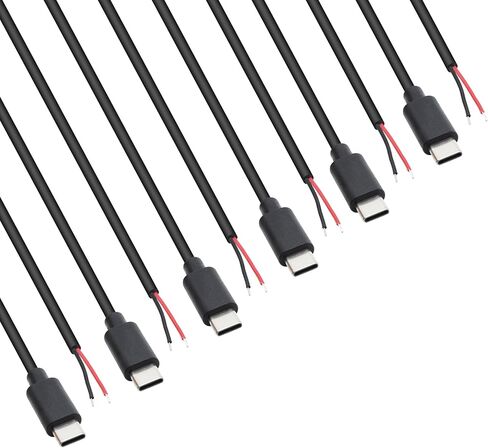 USB C Power Pigtail Cable 1FT 24AWG 5V 3A USB Type-C Female Plug to 2 Pin Bare Wire Open End Power Pigtail Cord DIY, Black (6 Pcs) in Saudi Arabia