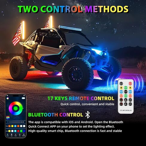 2PCS 1FT Fat Whip Light Spiral RGB LED Whip Lights مع التطبيق والتحكم عن بعد، مطاردة سياط هوائي مضاء لشاحنة UTV ATV Can-Am X3 RZR Can-Am Polaris Buggy Jeep Offroad Truck in Saudi Arabia