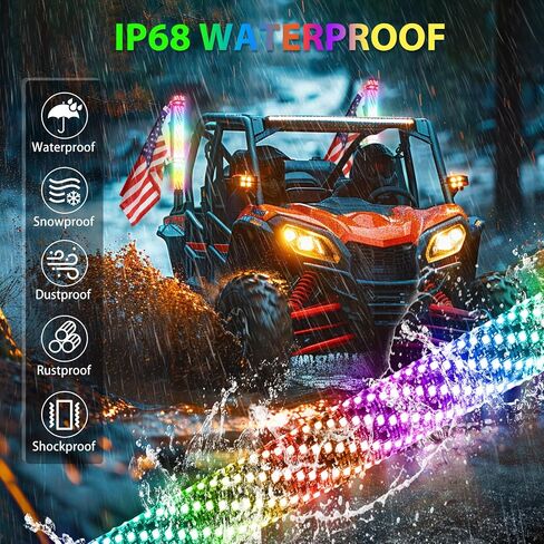 2PCS 1FT Fat Whip Light Spiral RGB LED Whip Lights مع التطبيق والتحكم عن بعد، مطاردة سياط هوائي مضاء لشاحنة UTV ATV Can-Am X3 RZR Can-Am Polaris Buggy Jeep Offroad Truck in Saudi Arabia