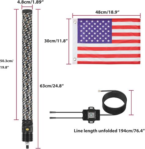 2PCS 1FT Fat Whip Light Spiral RGB LED Whip Lights مع التطبيق والتحكم عن بعد، مطاردة سياط هوائي مضاء لشاحنة UTV ATV Can-Am X3 RZR Can-Am Polaris Buggy Jeep Offroad Truck in Saudi Arabia