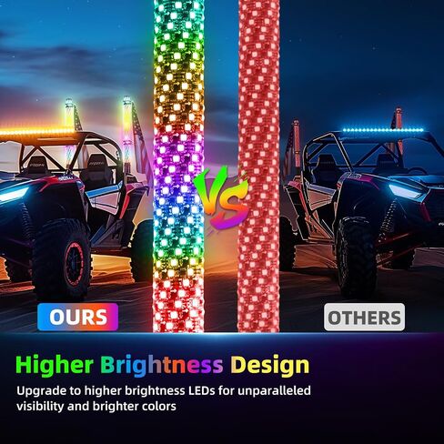 2PCS 1FT Fat Whip Light Spiral RGB LED Whip Lights مع التطبيق والتحكم عن بعد، مطاردة سياط هوائي مضاء لشاحنة UTV ATV Can-Am X3 RZR Can-Am Polaris Buggy Jeep Offroad Truck in Saudi Arabia