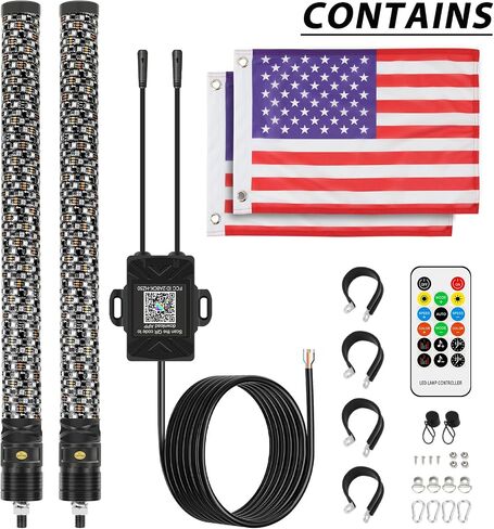 2PCS 1FT Fat Whip Light Spiral RGB LED Whip Lights مع التطبيق والتحكم عن بعد، مطاردة سياط هوائي مضاء لشاحنة UTV ATV Can-Am X3 RZR Can-Am Polaris Buggy Jeep Offroad Truck in Saudi Arabia