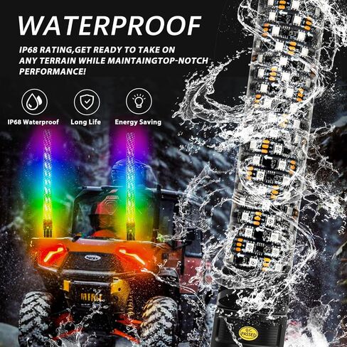 2PCS 1FT Fat Whip Light Spiral RGB LED Whip Lights مع التطبيق والتحكم عن بعد، مطاردة سياط هوائي مضاء لشاحنة UTV ATV Can-Am X3 RZR Can-Am Polaris Buggy Jeep Offroad Truck in Saudi Arabia