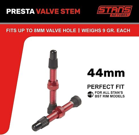 Stan's NoTubes Universal Tubeless Presta Valve Stem Pair, Aluminum Stems, 44mm, Blue in Saudi Arabia
