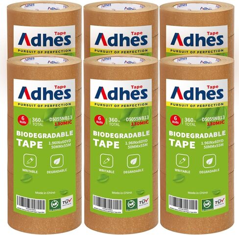 ADHES Kraft Paper Tape, 2 Inch x 60 Yards x 3 Rolls, Biodegradable Paper Packing Tape Writable & Uncoated Brown Shipping Tape for Shipping, Moving, Sealing in Saudi Arabia