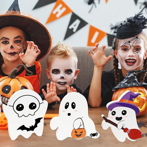 5 PCS Halloween Table Decor,Cute Halloween Decorations Indoor,Wooden Tiered Tray Decor Table Sign,Spooky Ghost Decorations,Black Cat,Witch Broom Signs,Bats,Pumpkin Blocks for Party Home Shelf Display in Saudi Arabia