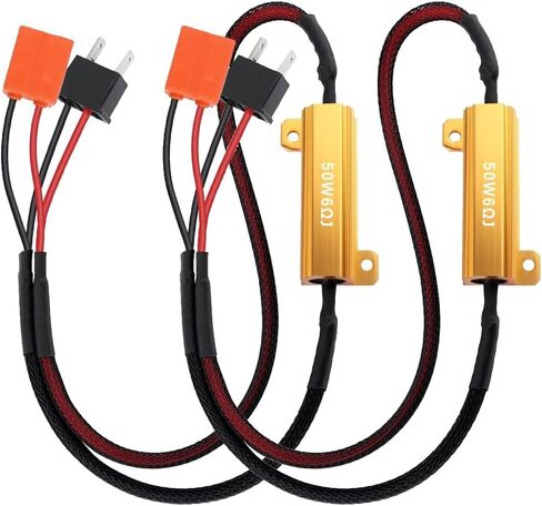 2pcs H7 50W 6 Ohm Headlight Bulb Relay Harness Adapter Anti Flicker Error Decoder,Car Accessories HB4 9006 LED Load Resistor Kit for Fog Lights Daytime Running in Kuwait