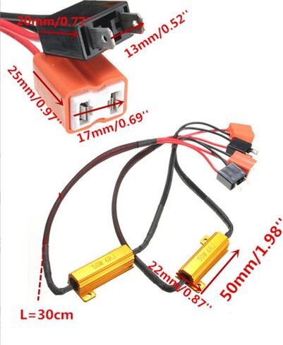 2pcs H7 50W 6 Ohm Headlight Bulb Relay Harness Adapter Anti Flicker Error Decoder,Car Accessories HB4 9006 LED Load Resistor Kit for Fog Lights Daytime Running in Kuwait