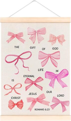 laveliabel Trendy Preppy Pink Bows Poster Hanger Frame, Coquette Wall Room Decor, Christian Banner Poster with Wood Hanger, Religious Bible Verse Wall Decor for Girls Room College Dorm, 12x16in in Saudi Arabia