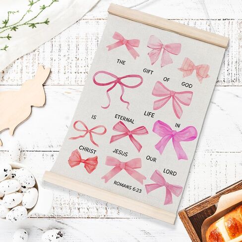 laveliabel Trendy Preppy Pink Bows Poster Hanger Frame, Coquette Wall Room Decor, Christian Banner Poster with Wood Hanger, Religious Bible Verse Wall Decor for Girls Room College Dorm, 12x16in in Saudi Arabia