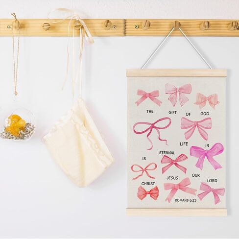 laveliabel Trendy Preppy Pink Bows Poster Hanger Frame, Coquette Wall Room Decor, Christian Banner Poster with Wood Hanger, Religious Bible Verse Wall Decor for Girls Room College Dorm, 12x16in in Saudi Arabia