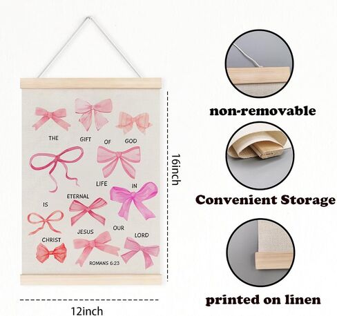 laveliabel Trendy Preppy Pink Bows Poster Hanger Frame, Coquette Wall Room Decor, Christian Banner Poster with Wood Hanger, Religious Bible Verse Wall Decor for Girls Room College Dorm, 12x16in in Saudi Arabia