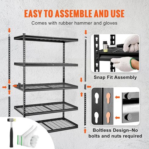 VEVOR Storage Shelving Unit, 5-Tier Adjustable Storage Shelves, 48" L x 24" W x 72" H Heavy Duty Garage Storage Shelves, Metal Shelves for Kitchen Pantry Basement Bathroom Laundry in Saudi Arabia