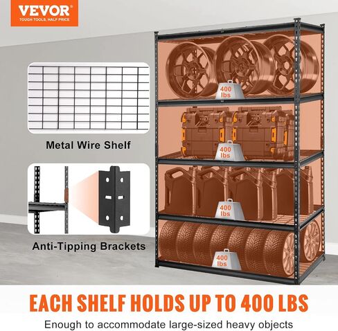 VEVOR Storage Shelving Unit, 5-Tier Adjustable Storage Shelves, 48" L x 24" W x 72" H Heavy Duty Garage Storage Shelves, Metal Shelves for Kitchen Pantry Basement Bathroom Laundry in Saudi Arabia