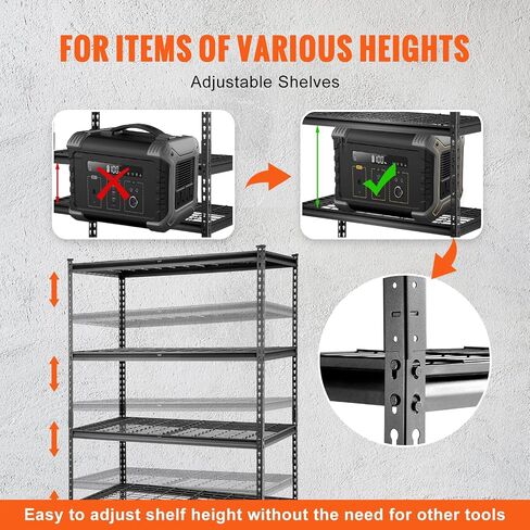 VEVOR Storage Shelving Unit, 5-Tier Adjustable Storage Shelves, 48" L x 24" W x 72" H Heavy Duty Garage Storage Shelves, Metal Shelves for Kitchen Pantry Basement Bathroom Laundry in Saudi Arabia
