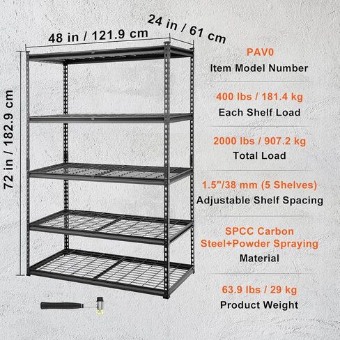 VEVOR Storage Shelving Unit, 5-Tier Adjustable Storage Shelves, 48" L x 24" W x 72" H Heavy Duty Garage Storage Shelves, Metal Shelves for Kitchen Pantry Basement Bathroom Laundry in Saudi Arabia
