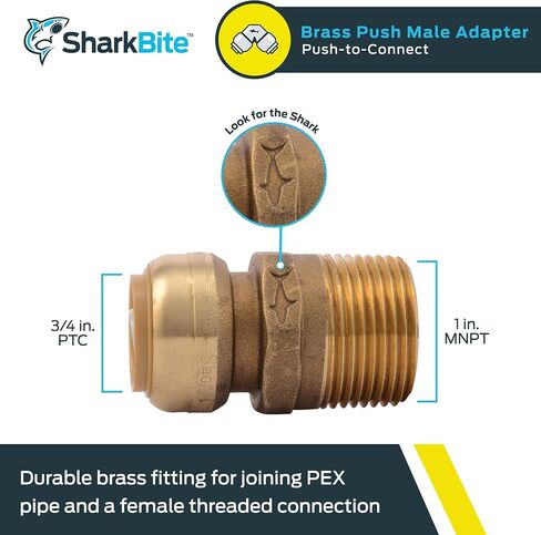 SharkBite 3/4 x 1 Inch MNPT Adapter, Push to Connect Brass Plumbing Fitting, PEX Pipe, Copper, CPVC, PE-RT, HDPE, U139LFA in Saudi Arabia