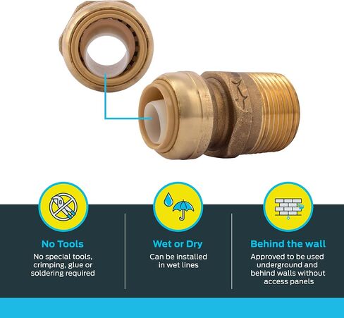 SharkBite 3/4 x 1 Inch MNPT Adapter, Push to Connect Brass Plumbing Fitting, PEX Pipe, Copper, CPVC, PE-RT, HDPE, U139LFA in Saudi Arabia