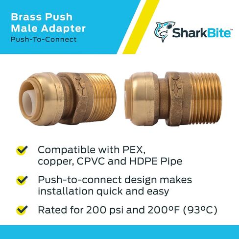 SharkBite 3/4 x 1 Inch MNPT Adapter, Push to Connect Brass Plumbing Fitting, PEX Pipe, Copper, CPVC, PE-RT, HDPE, U139LFA in Saudi Arabia
