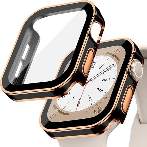 Screen Protector for Apple Watch Case Cover Series 9 SE 8 7 6 5 4 40mm 44mm 41mm 45mm Tempered Glass Waterproof PC Protective Bumper Face accessries for iwatch SE2 gen2 Women Men Midnight Blue 41 in Kuwait