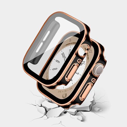 Screen Protector for Apple Watch Case Cover Series 9 SE 8 7 6 5 4 40mm 44mm 41mm 45mm Tempered Glass Waterproof PC Protective Bumper Face accessries for iwatch SE2 gen2 Women Men Midnight Blue 41 in Kuwait
