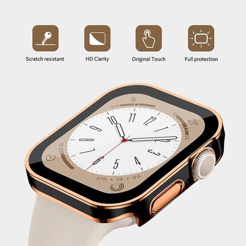 Screen Protector for Apple Watch Case Cover Series 9 SE 8 7 6 5 4 40mm 44mm 41mm 45mm Tempered Glass Waterproof PC Protective Bumper Face accessries for iwatch SE2 gen2 Women Men Midnight Blue 41 in Kuwait