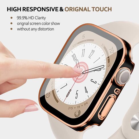 Screen Protector for Apple Watch Case Cover Series 9 SE 8 7 6 5 4 40mm 44mm 41mm 45mm Tempered Glass Waterproof PC Protective Bumper Face accessries for iwatch SE2 gen2 Women Men Midnight Blue 41 in Kuwait