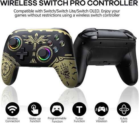 وحدات تحكم التبديل AROEVEIB، وحدة تحكم Switch Pro تدعم الاهتزاز المزدوج/التحكم في الحركة/6 محاور جيروسكوبية، متوافقة مع Nintendo Switch/Switch Lite/OLED in Kuwait