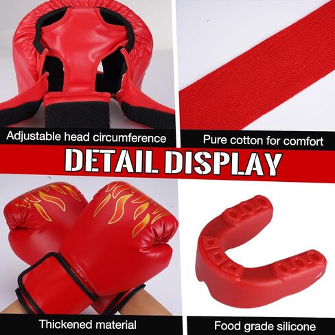 مجموعة ملاكمة للأطفال 13 قطعة تتضمن قفازات الملاكمة وأغطية الرأس وكرة الملاكمة وعصابة الرأس وخوذة الملاكمة وأغطية اليد الرياضية وواقي الفم معدات الملاكمة التايكوندو للأطفال من سن 6 إلى 18 عامًا in Kuwait