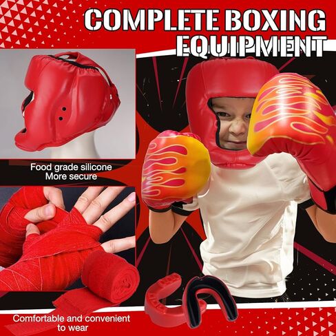 مجموعة ملاكمة للأطفال 13 قطعة تتضمن قفازات الملاكمة وأغطية الرأس وكرة الملاكمة وعصابة الرأس وخوذة الملاكمة وأغطية اليد الرياضية وواقي الفم معدات الملاكمة التايكوندو للأطفال من سن 6 إلى 18 عامًا in Kuwait