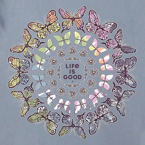Life is Good - Womens Tie Dye Butterfly Daisy Mandala Long Sleeve T-Shirt, Color Stone Blue, Size: X-Large in Saudi Arabia