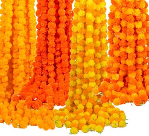 Marigold Garland for Decoration,10pcs-5 ft Long Orange Artificial Marigold Flowers Garland Wedding Parties Diwali Indian Décor for Pooja Theme Home Day of The Dead Altar Dia de Muertos ofrendas Decor in Saudi Arabia