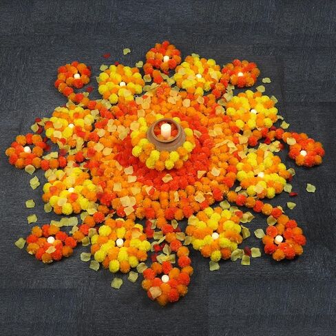 Marigold Garland for Decoration,10pcs-5 ft Long Orange Artificial Marigold Flowers Garland Wedding Parties Diwali Indian Décor for Pooja Theme Home Day of The Dead Altar Dia de Muertos ofrendas Decor in Saudi Arabia