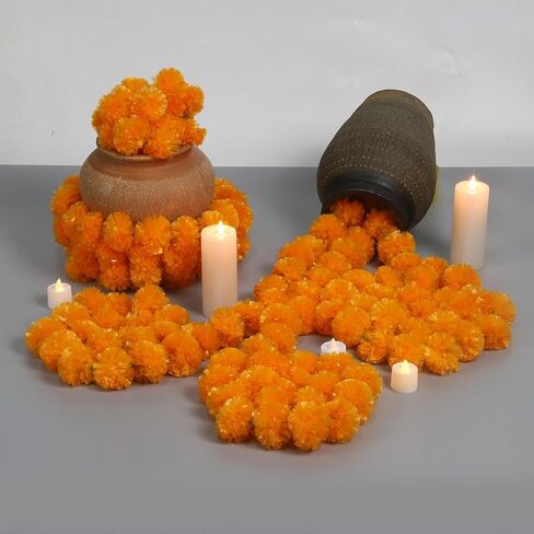 Marigold Garland for Decoration,10pcs-5 ft Long Orange Artificial Marigold Flowers Garland Wedding Parties Diwali Indian Décor for Pooja Theme Home Day of The Dead Altar Dia de Muertos ofrendas Decor in Saudi Arabia