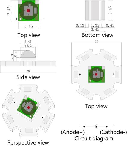 5Pcs 1W Red 3535 SMD High Power LED Chip with Aluminum Plate 20mm Star PCB Base Heat Sink Led Chip Replacement(350mA,2.0-2.2V,620-625nm,180deg) in Kuwait